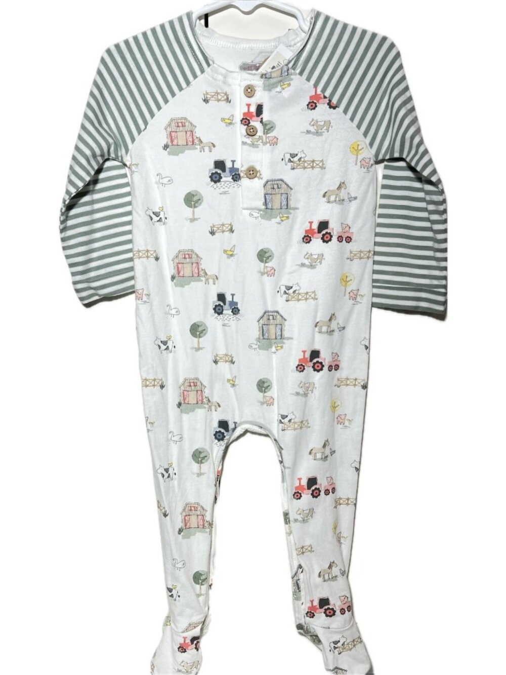 Mud Pie farm animal footed sleeper 9m 12m NWT barn tractor horse pig cow footie